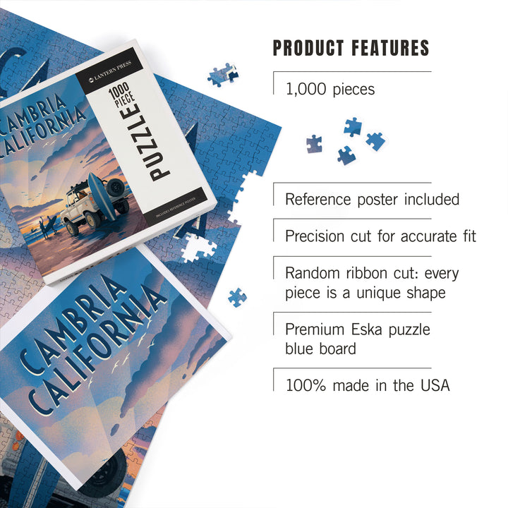 Cambria, California, Lithograph, Surfers on Beach, 1000 Piece Jigsaw Puzzle