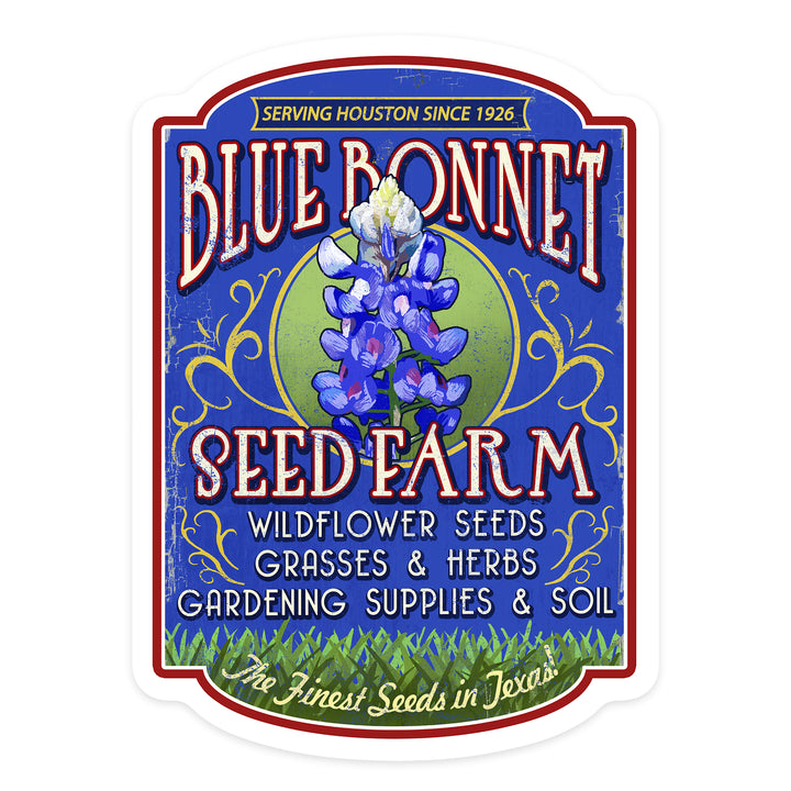Texas, Blue Bonnet Farm Vintage Sign, Contour, Vinyl Sticker
