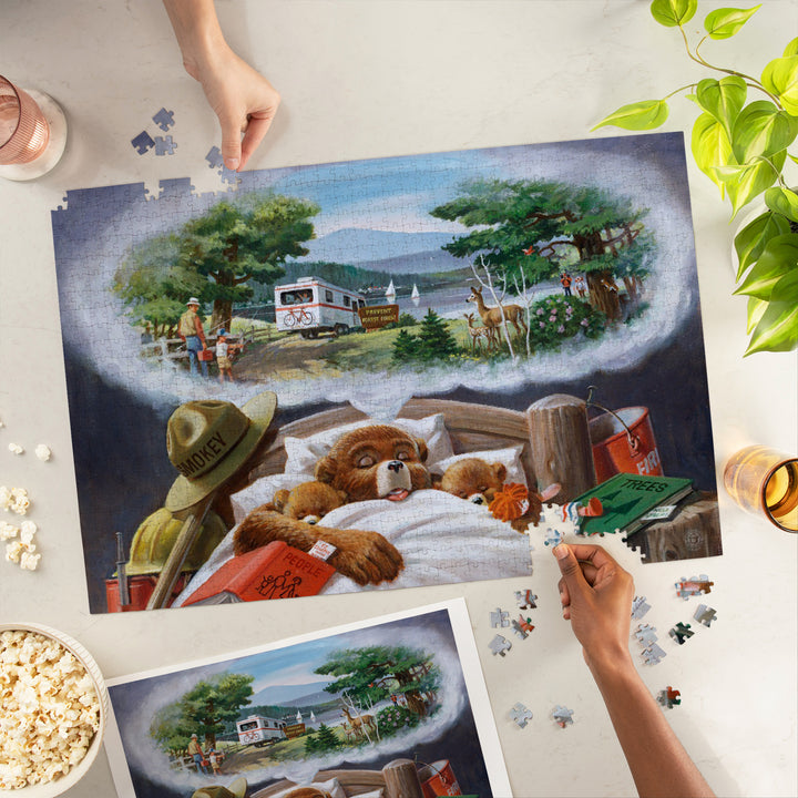 Smokey Bear, In Bed Dreaming, Officially Licensed Vintage Poster, Jigsaw Puzzle