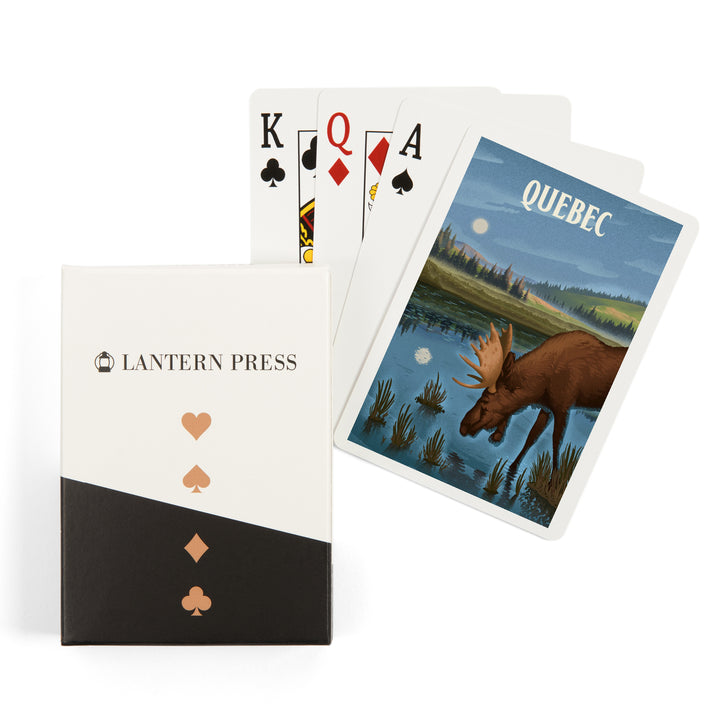 Playing Cards, Quebec, Lithograph, Reflection Pond and Bull Moose, 52 Card Deck with Jokers in Box, Unique Art