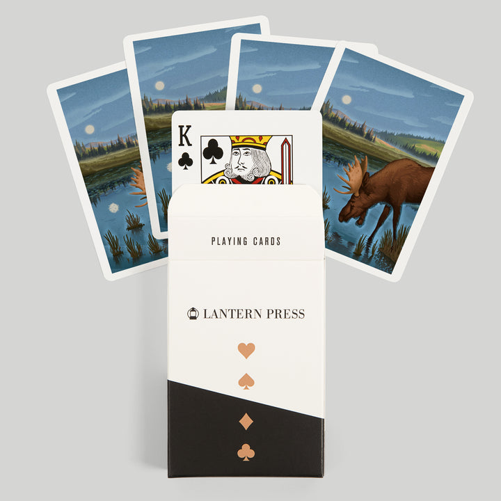 Playing Cards, Lithograph, Reflection Pond and Bull Moose, 52 Card Deck with Jokers in Box, Unique Art