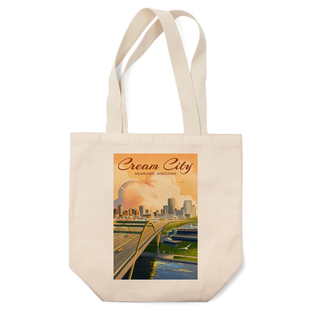 Milwaukee, Wisconsin, Lithograph City Series, Cream City, Tote Bag