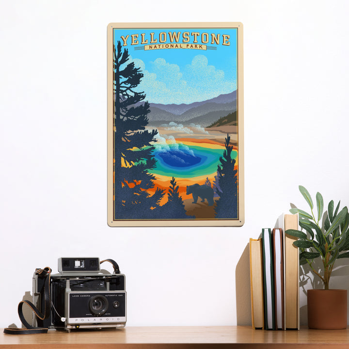 Yellowstone National Park, Wyoming, Grand Prismatic Spring, Lithograph, Metal Signs