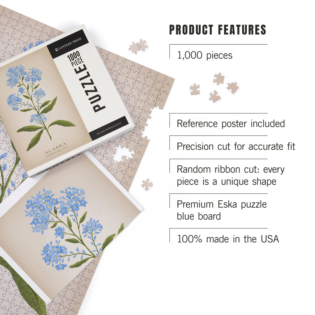 Alaska, Forget-Me-Not, Vintage Flora, State Series, 1000 Piece Jigsaw Puzzle