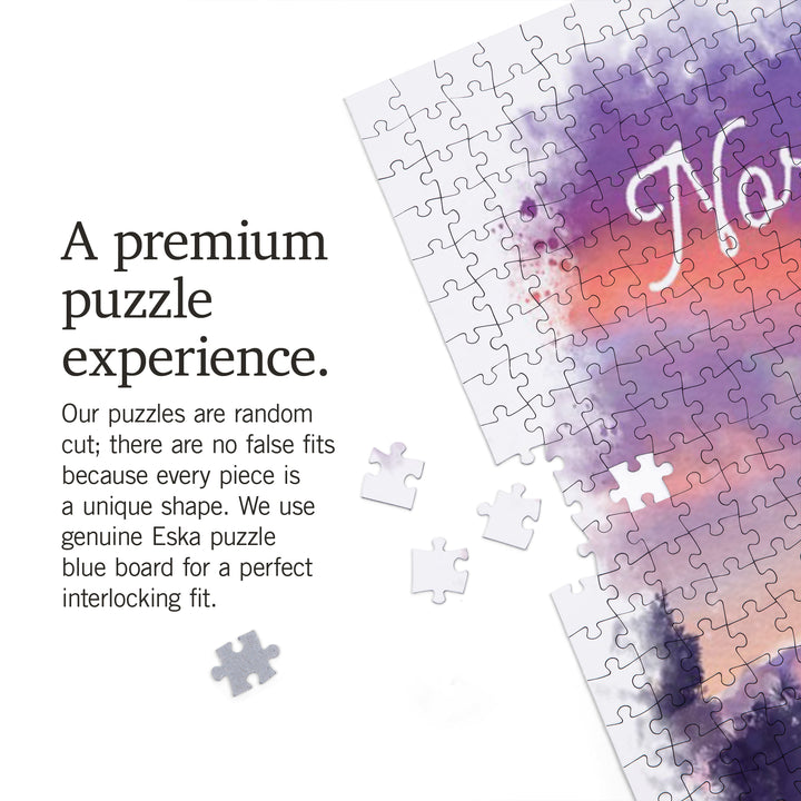 North Carolina, Watercolor Study, Purple Skies, Ski View, 1000 Piece Jigsaw Puzzle