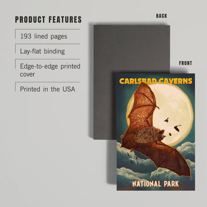 Lined 6x9 Journal, Carlsbad Caverns National Park, Bats and Full Moon, Lay Flat, 193 Pages, FSC paper