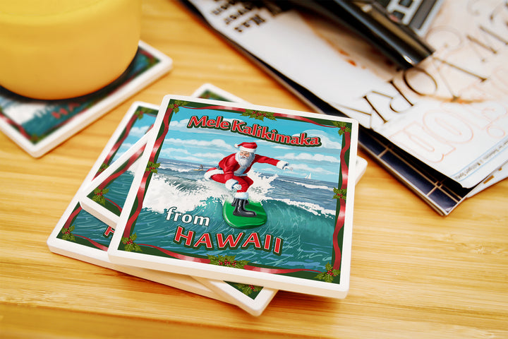 Merry Christmas from Hawaii, Santa Surfing, Coaster Set