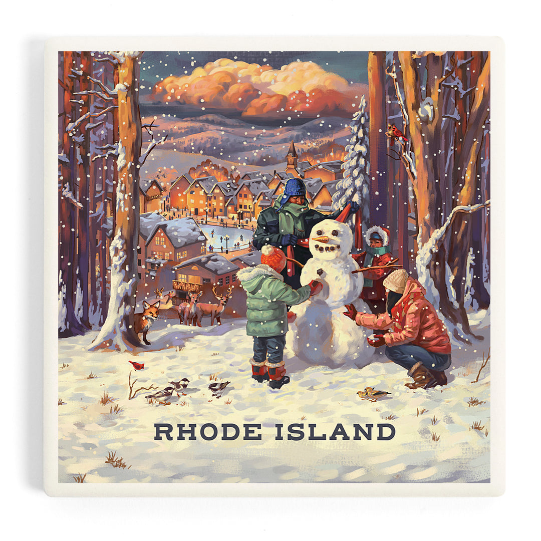 Rhode Island, Merry and Bright, Vintage Snowman, Coasters
