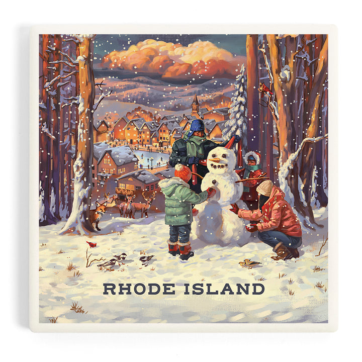 Rhode Island, Merry and Bright, Vintage Snowman, Coasters