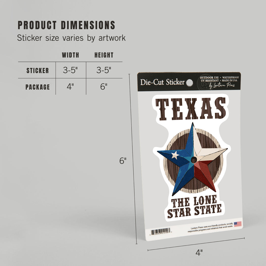 Texas, Lone Star State, Barn Star Letterpress, Contour, Lantern Press Artwork, Vinyl Sticker