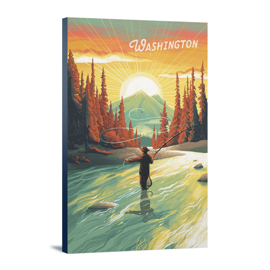 Washington, This is Living, Fishing with Mountain canvas art