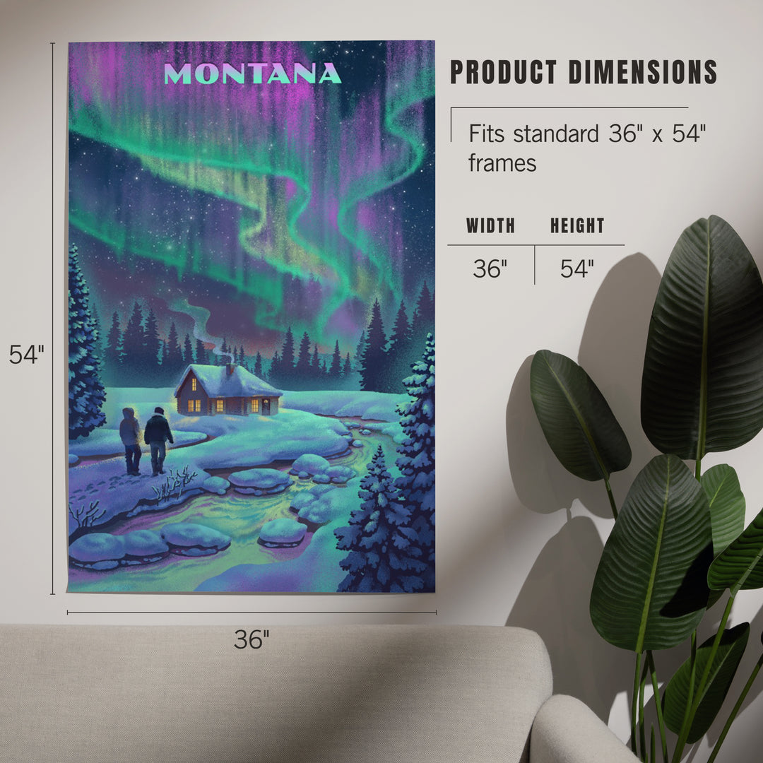 Montana, Litho, Northern Lights and Cabin, Art & Giclee Prints