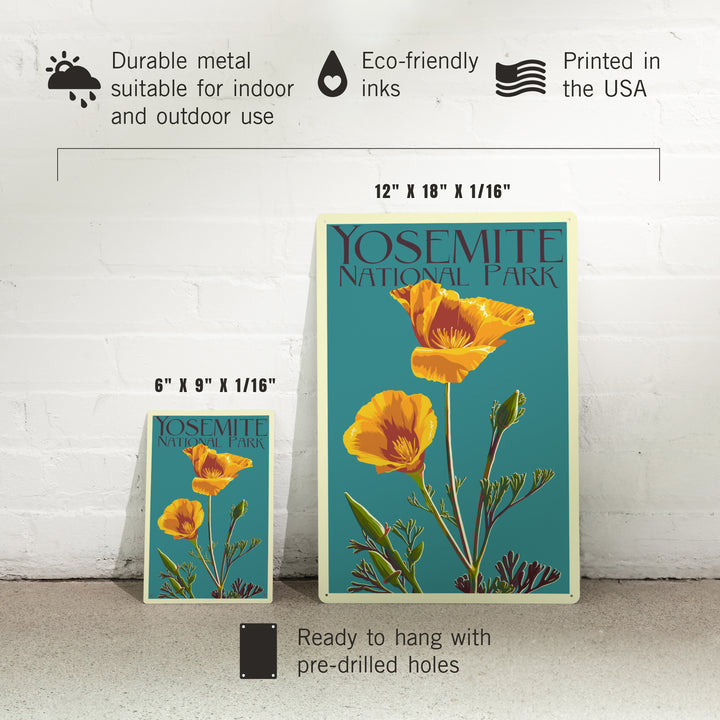 Yosemite National Park, California, Poppy, Letterpress, Metal Signs