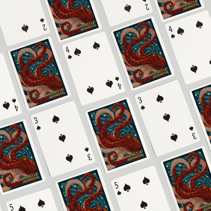 Playing Cards, Seattle, Washington, Octopus Mosaic, 52 Card Deck with Jokers in Box, Unique Art