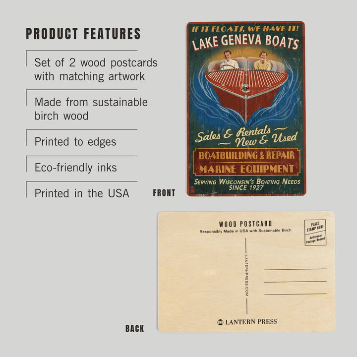 Lake Geneva, Wisconsin, Boat Shop Vintage Sign, Wood Sign and Postcards