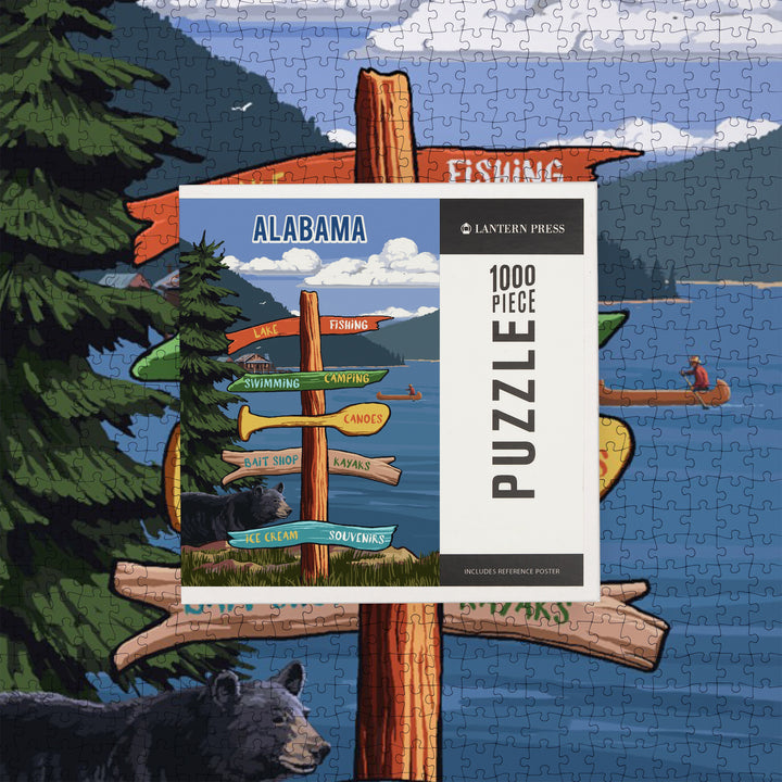 Alabama, Signpost, Lake and Bear, Jigsaw Puzzle