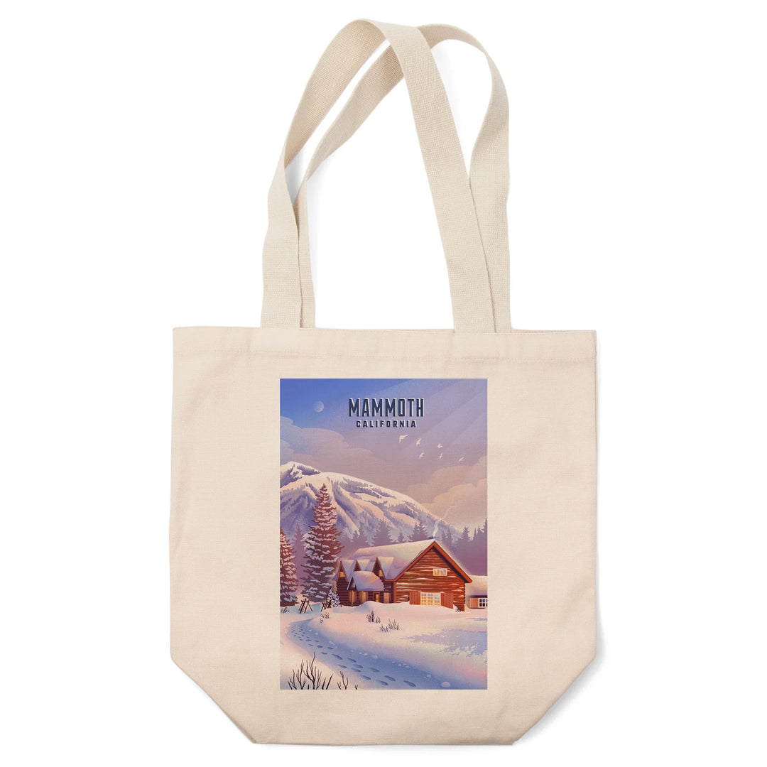 Mammoth, California, Lithograph, Mountain Lodge, Winter Scene, Tote Bag