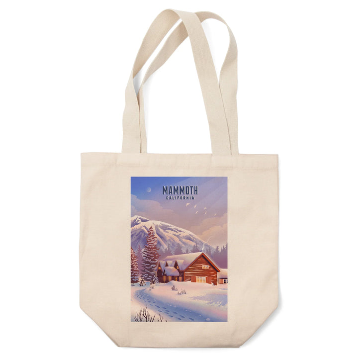 Mammoth, California, Lithograph, Mountain Lodge, Winter Scene, Tote Bag