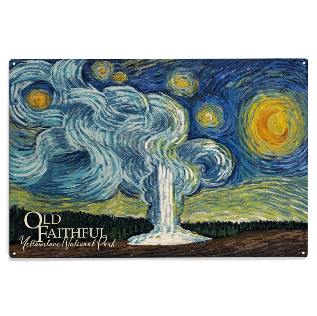 Yellowstone National Park, Old Faithful, Starry, Wood Sign and Postcards