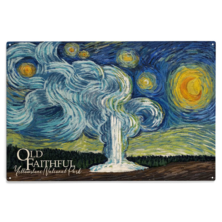 Yellowstone National Park, Old Faithful, Starry, Wood Sign and Postcards