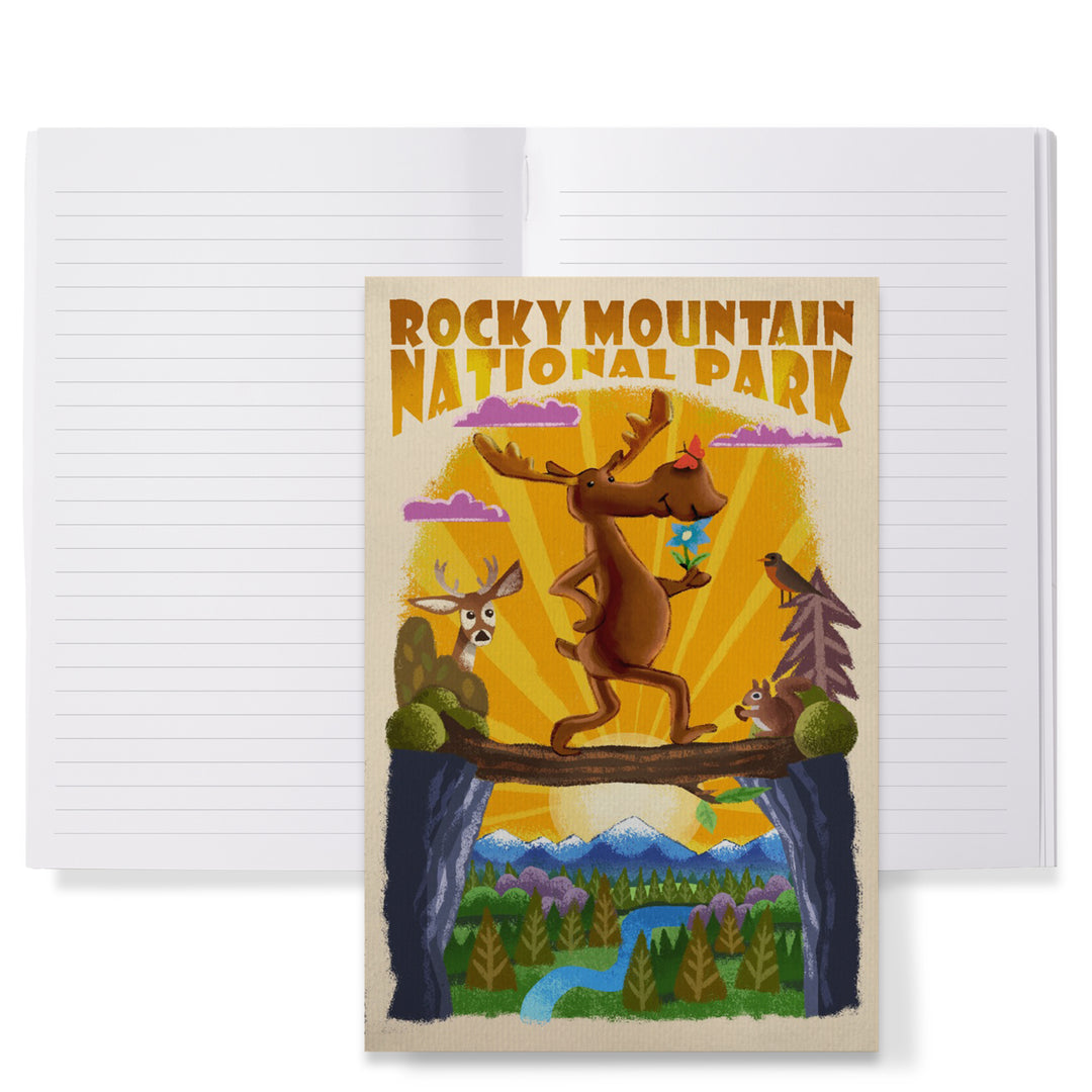 Lined 6x9 Journal, Rocky Mountain National Park, Colorado, Moose, Mid Century Inspired, Lay Flat, 193 Pages, FSC paper