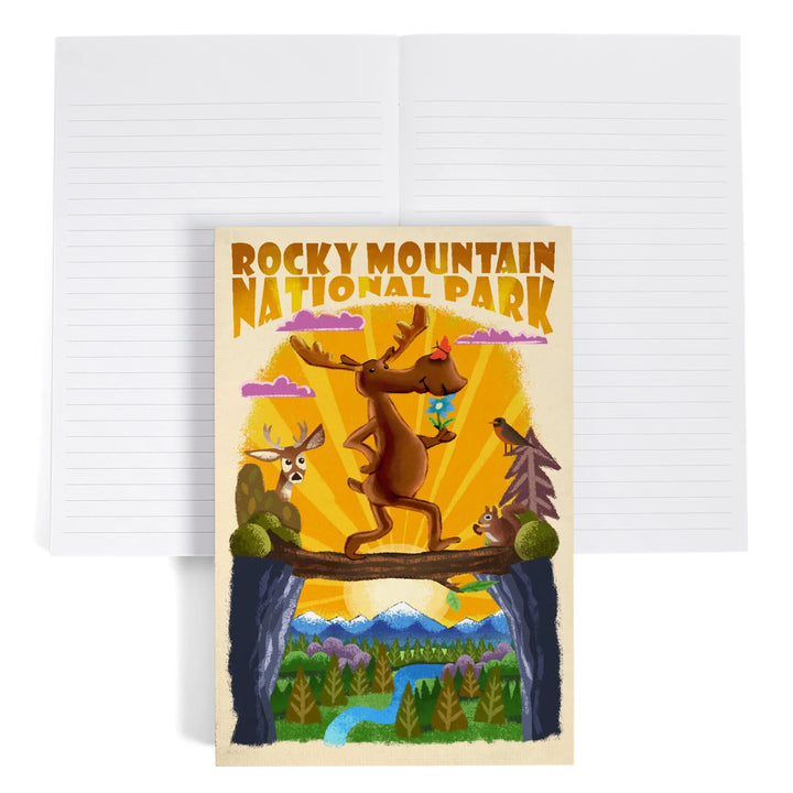 Lined 6x9 Journal, Rocky Mountain National Park, Colorado, Moose, Mid Century Inspired, Lay Flat, 193 Pages, FSC paper