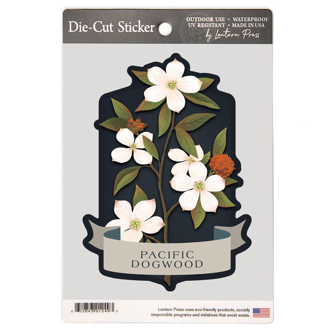 Vintage Flora Noir, Pacific Dogwood, Vinyl Sticker