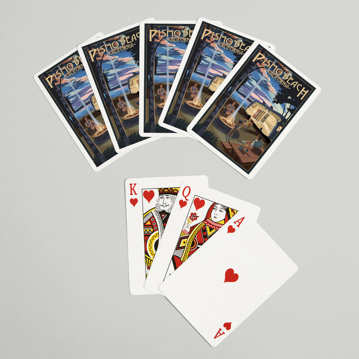 Playing Cards, Pismo Beach, California, Retro Camper and Lake, 52 Card Deck with Jokers in Box, Unique Art