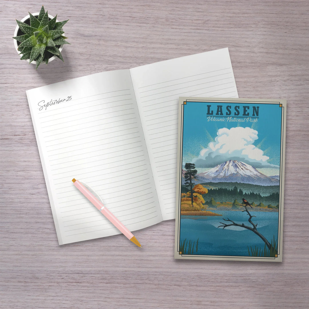 Lined 6x9 Journal, Lassen Volcanic National Park, California, Lithograph National Park Series, Lay Flat, 193 Pages, FSC paper