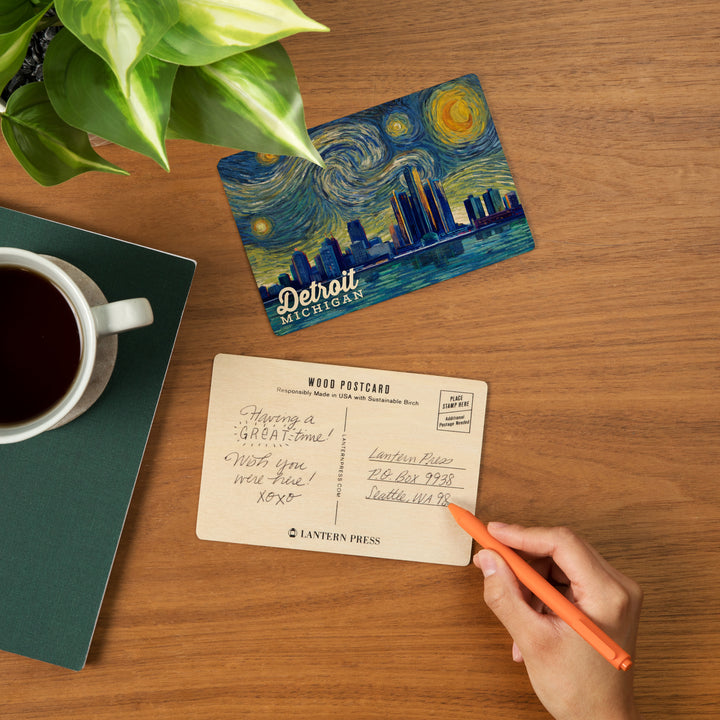 Detroit, Michigan, Starry Night Series, Wood Sign and Postcards