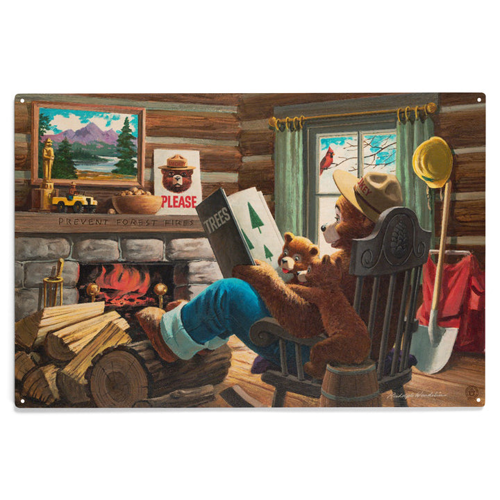 Smokey Bear, Reading Book to Cubs, Officially, Wood Sign and Postcards
