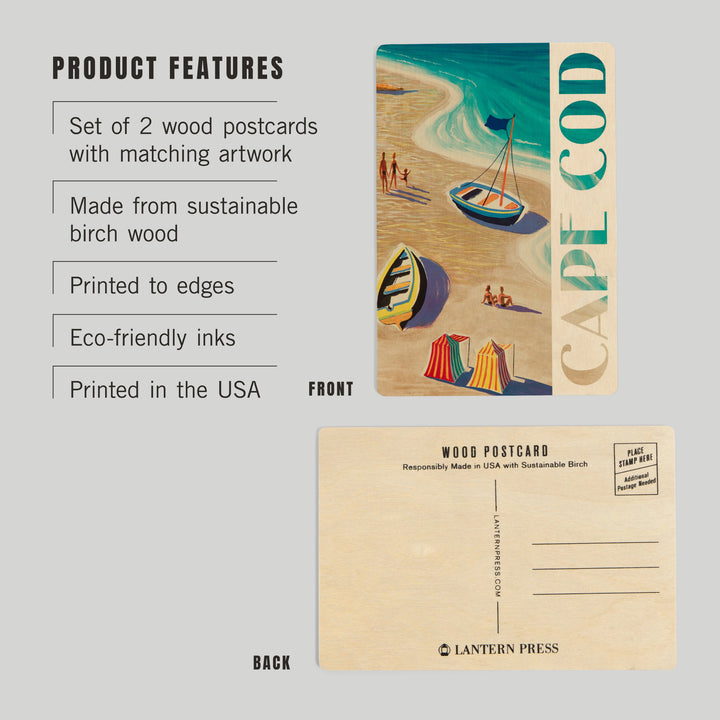 Cape Cod, Massachusetts, Beach Scene, Wood Sign and Postcards