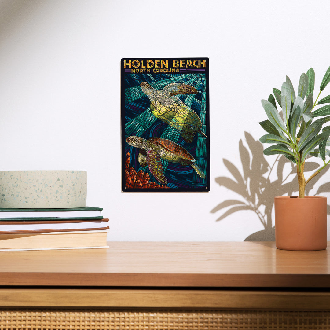 Holden Beach, North Carolina, Sea Turtle Paper Mosaic, Lantern Press Poster, Wood Signs and Postcards