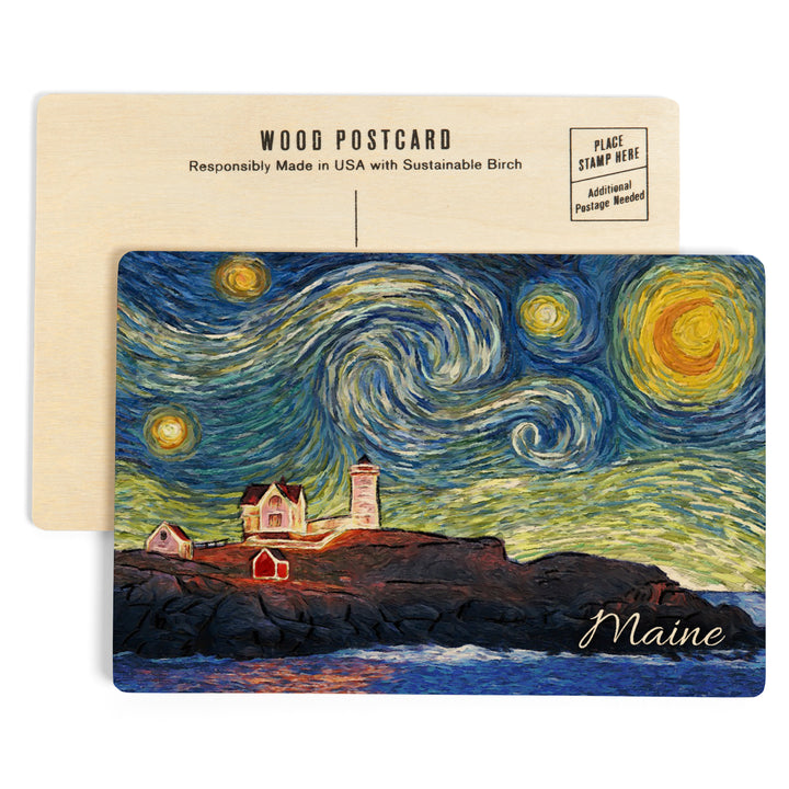 Maine, Lighthouse, Starry Night, Wood Sign and Postcards