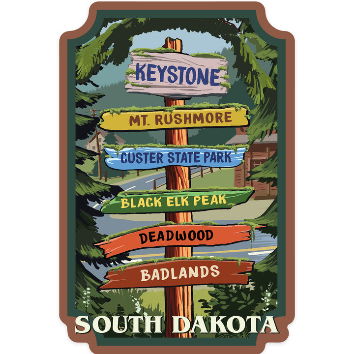 Keystone, South Dakota, Destination Signpost, Contour, Lantern Press Artwork, Vinyl Sticker