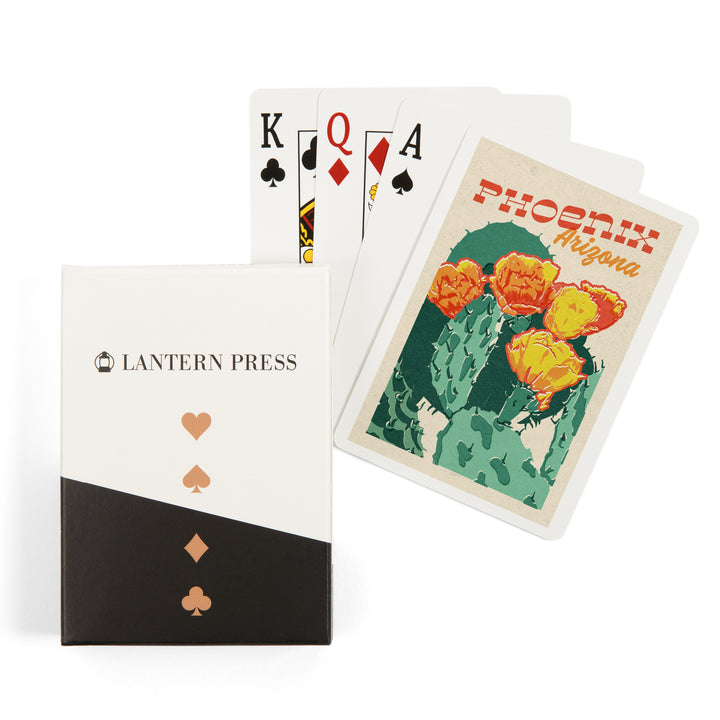 Playing Cards, Phoenix, Arizona, Woodblock City Series, Cactus Blooms, 52 Card Deck with Jokers in Box, Unique Art