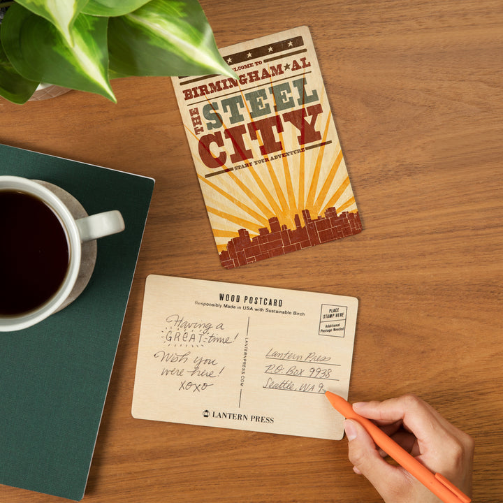 Birmingham, Alabama, Skyline and Sunburst, Wood Sign and Postcards
