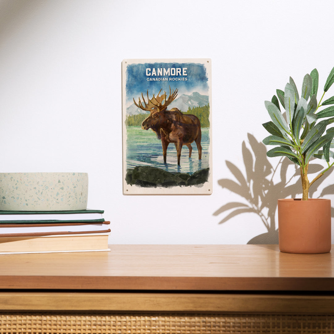 Canmore, Alberta, Canada, Watercolor, Moose, Wood Signs and Postcards