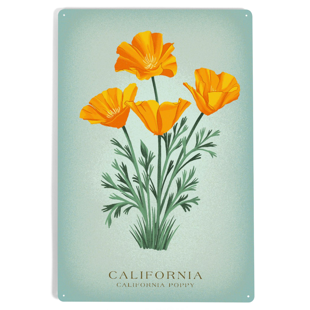 California, Vintage Flora, State Series, California Poppy, Metal Signs