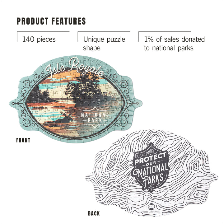 Lantern Press Mini Shaped Adult Jigsaw Puzzle, Protect Our National Parks (Isle Royale)