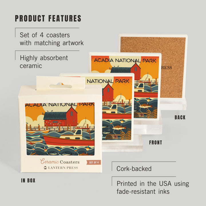 Acadia National Park, Maine, Nautical Geometric, Coasters
