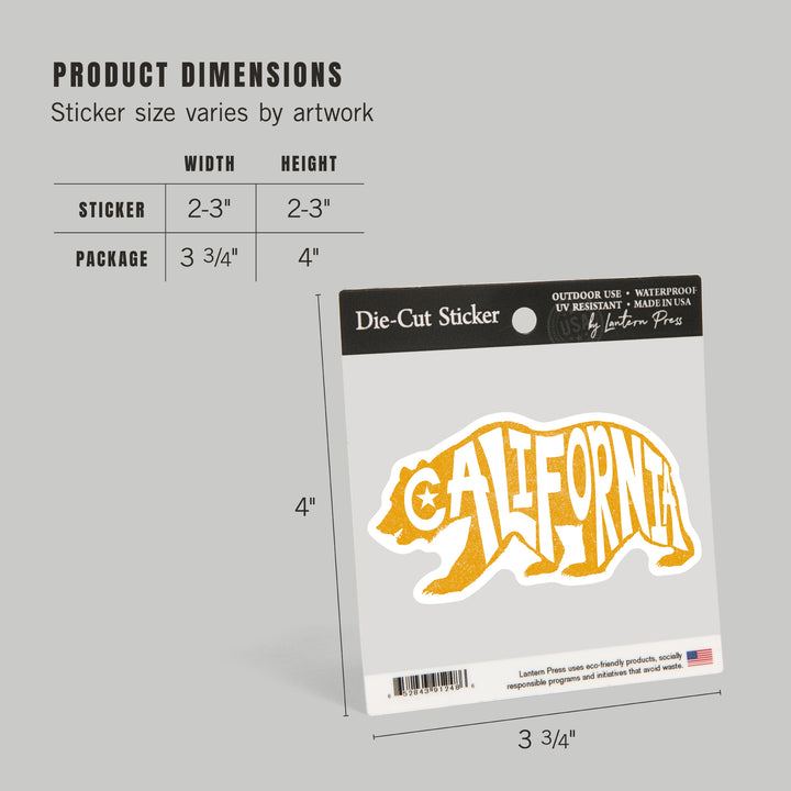 California, Typography, Bear Outline, Vinyl Sticker