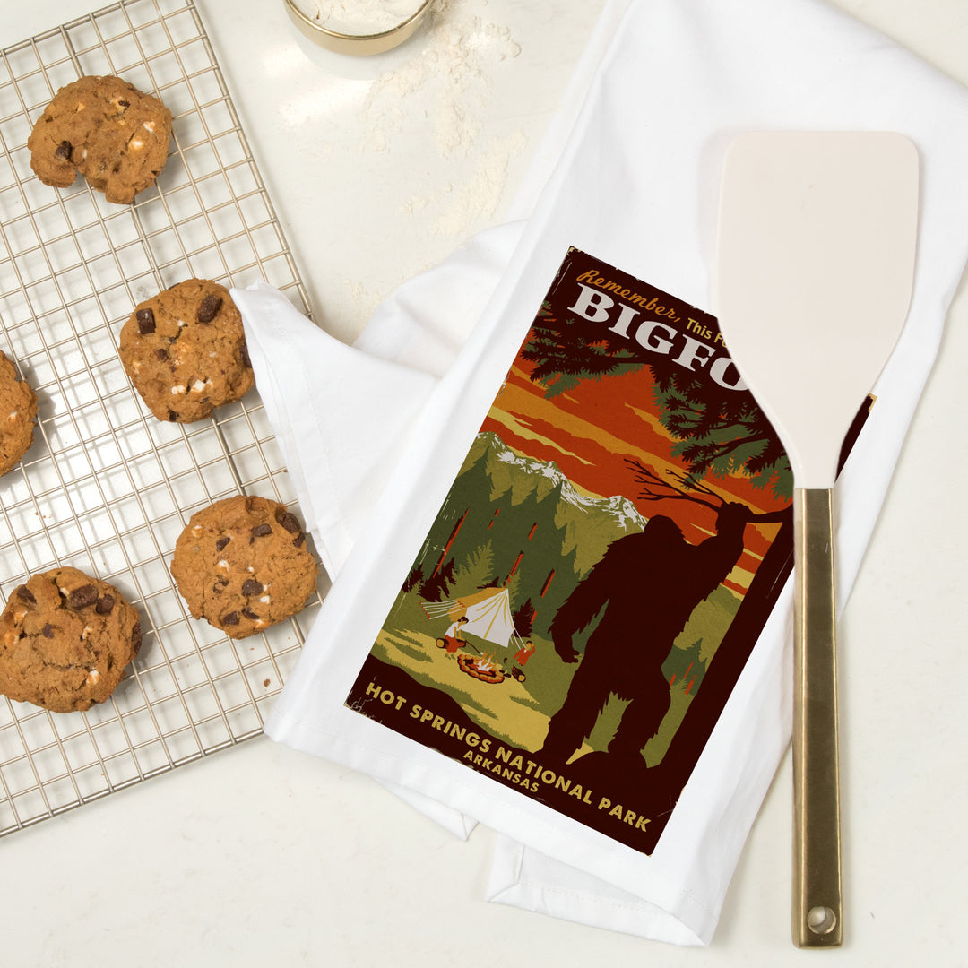Hot Springs National Park, Arkansas, Home of Bigfoot, Mountains, Organic Cotton Kitchen Tea Towels