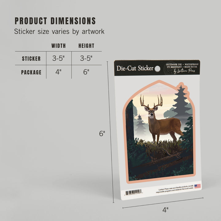 Painterly, Deer and Sunrise, Vinyl Sticker