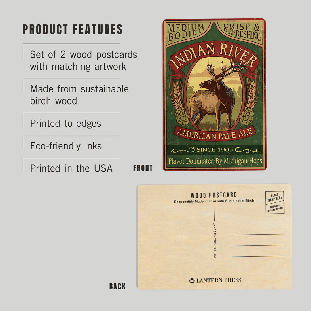 Indian River, Michigan, Elk Pale Ale Vintage Sign, Wood Sign and Postcards