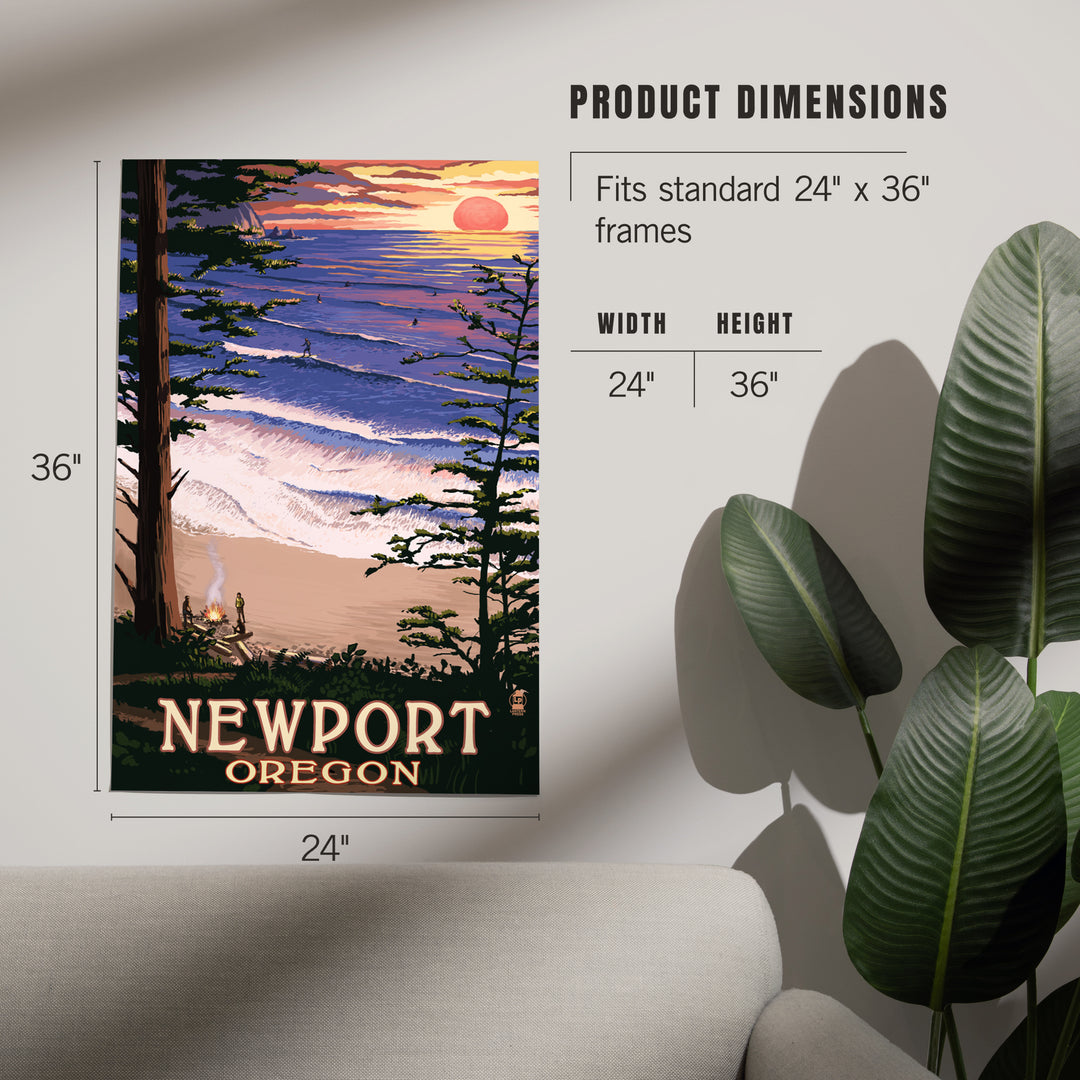 Newport, Oregon, Sunset Beach and Surfers, Art & Giclee Prints