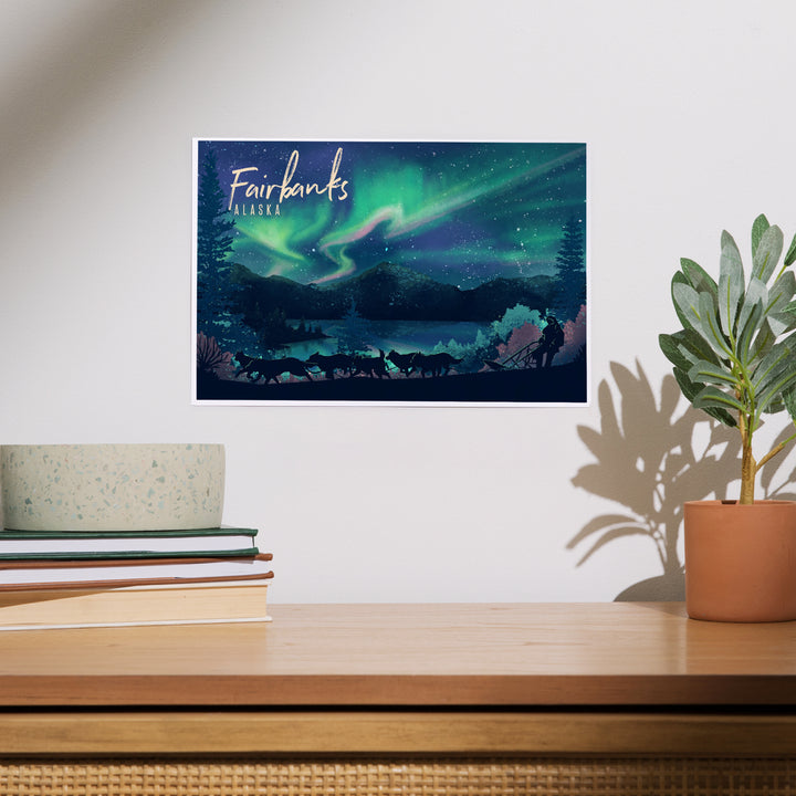 Fairbanks, Alaska, Lithograph, Northern Lights and Sled Dogs, Art & Giclee Prints