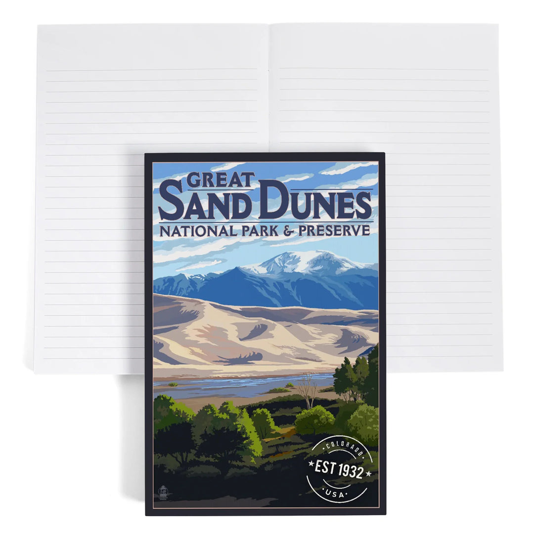 Lined 6x9 Journal, Great Sand Dunes National Park and Preserve, Colorado, Rubber Stamp, Lay Flat, 193 Pages, FSC paper
