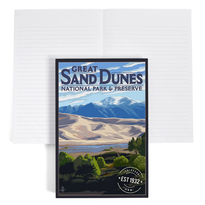 Lined 6x9 Journal, Great Sand Dunes National Park and Preserve, Colorado, Rubber Stamp, Lay Flat, 193 Pages, FSC paper