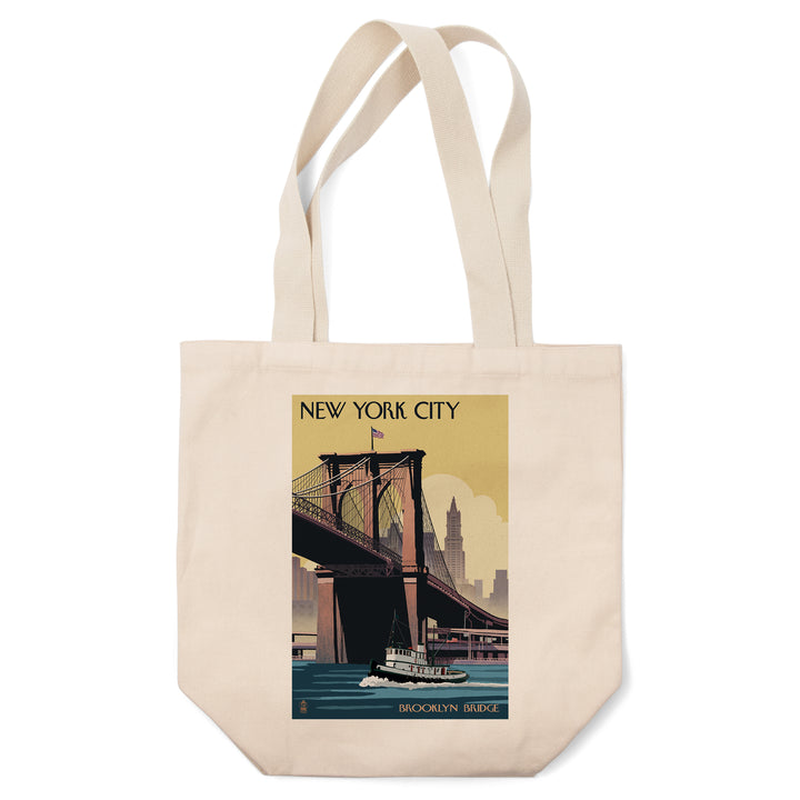 New York, Brooklyn Bridge, Lantern Press Artwork, Tote Bag